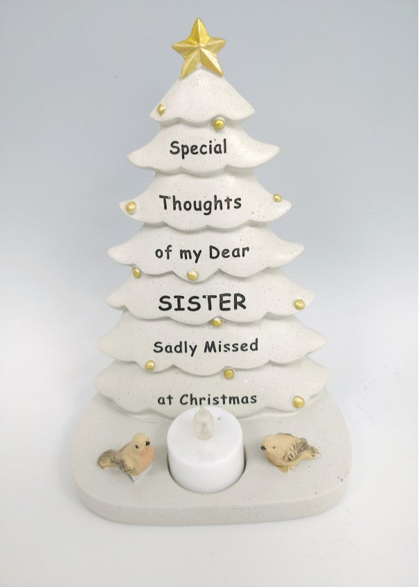 Sister - Christmas Memorial Tree Plaque Robin Decoration Xmas Tribute Tea Light Graveside