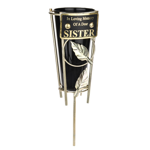 Sister - In Loving Memory Grave Pot Flower Vase Metal Spike Memorial Tribute Crematorium