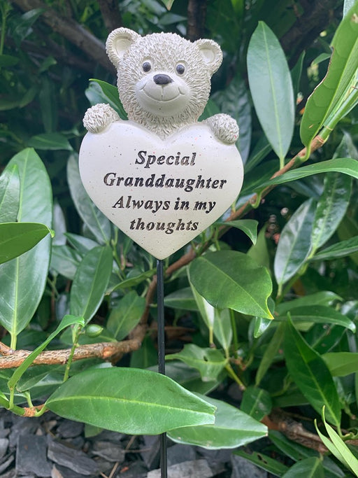 Granddaughter Teddy Bear Heart Stick - Memorial Tribute Plaque