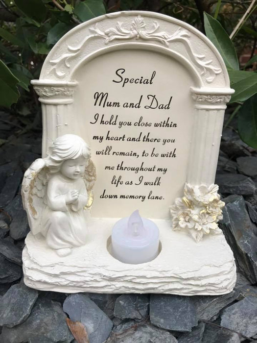 Mum & Dad Angel Archway Plaque with Flickering Light