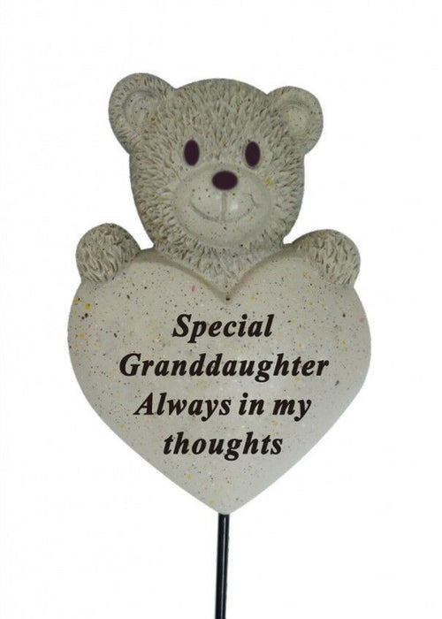 Granddaughter Teddy Bear Heart Stick - Memorial Tribute Plaque