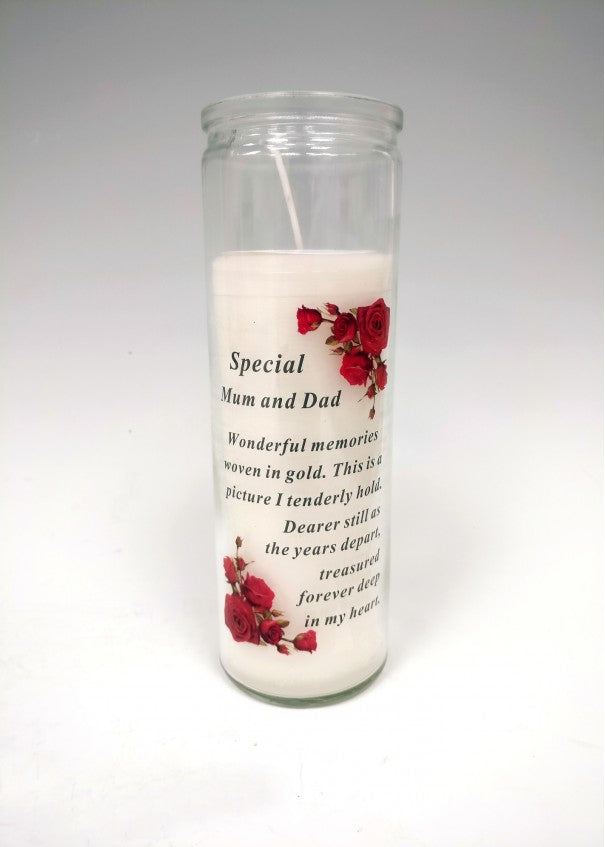 Mum & Dad Glass Vase Memorial Candle