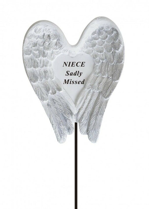 Niece White & Silver Angel Wings Stick - Memorial Tribute Spike