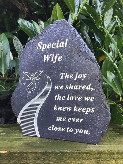 Wife Black & White Stairway to Heaven Rock - Memorial Tribute Plaque