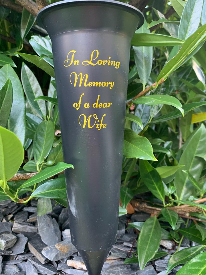 Wife - Memorial Plastic Black Flower Vase Grave Crem Spike Vase Pot Remembrance Tribute