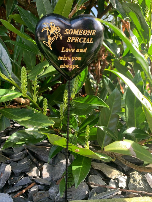 Someone Special - Black & Gold Resin Memorial Lily Heart Stick Stake Graveside Crematorium