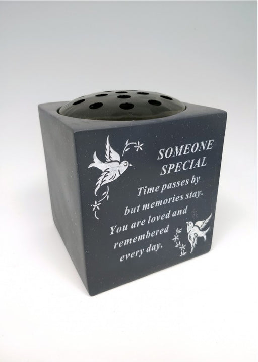 Someone Special Slate Grey Memorial Flower Vase - Rose Bowl Dove Diamante - Graveside Plaque Tribute