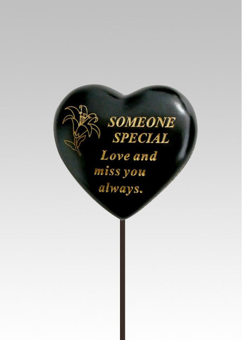 Someone Special - Black & Gold Resin Memorial Lily Heart Stick Stake Graveside Crematorium