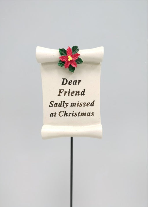 Friend Christmas Scroll Memorial Stick - Xmas Tribute Stake