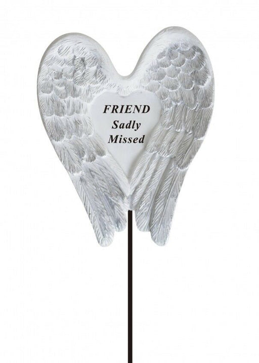 Friend White & Silver Angel Wings Stick - Memorial Tribute Spike