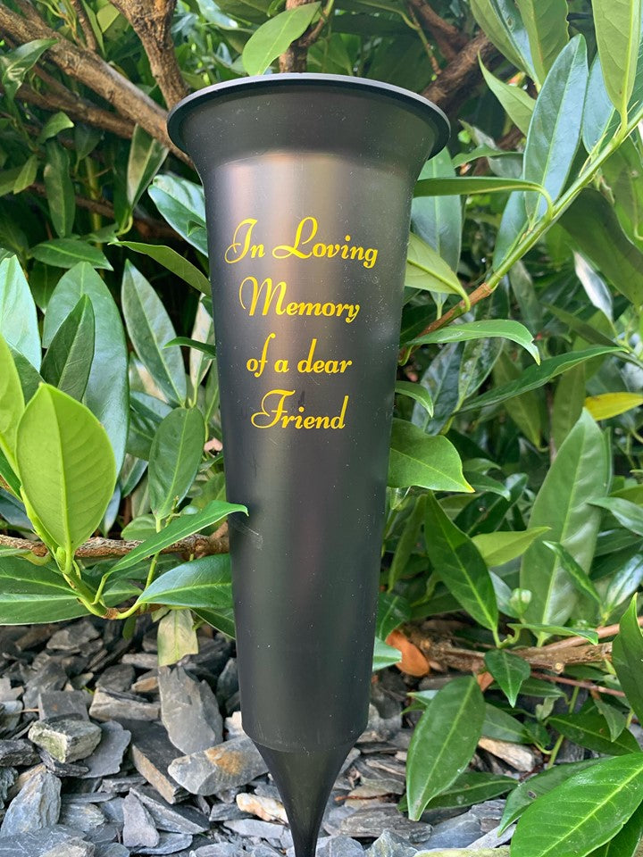 Friend - Memorial Plastic Black Flower Vase Grave Crem Spike Vase Pot Remembrance Tribute