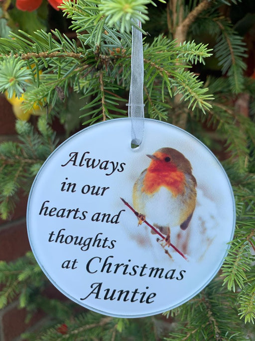 Auntie - Memorial Glass Robin Christmas Bauble - Tree Decoration Xmas
