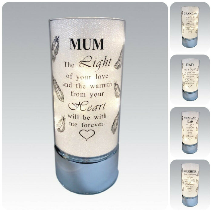 Memorial Light Up Tube - Thoughts Of You Feather Heart Verse Memory Remembrance