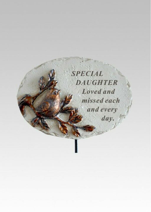 Daughter - Memorial Bronze 3D Bird Stick Stake Pick Plaque Tribute Graveside Ornament