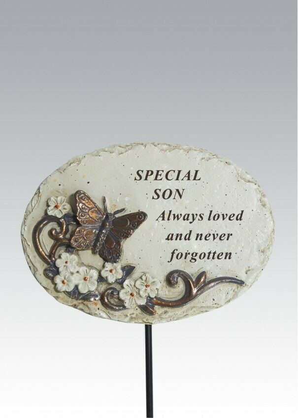 Son - Memorial Bronze 3D Butterfly Stick Stake Pick Plaque Tribute Graveside Ornament