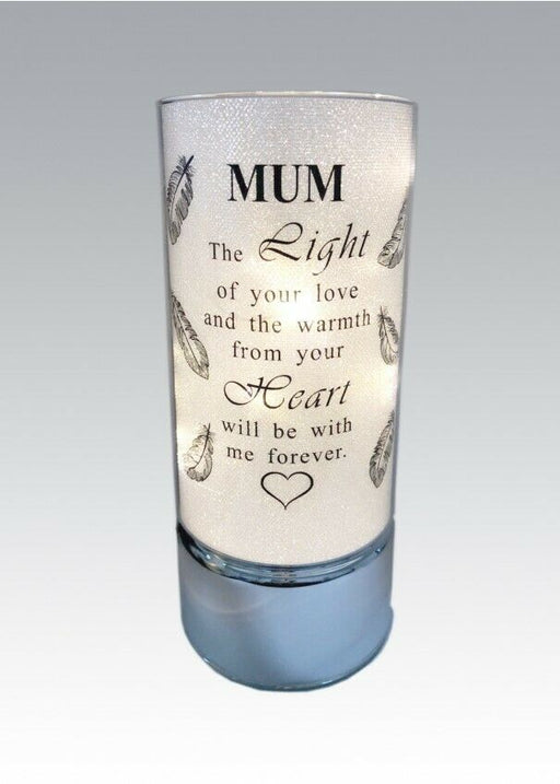 Mum - Memorial Light Up Tube - Thoughts Of You Feather Heart Verse Memory Remembrance