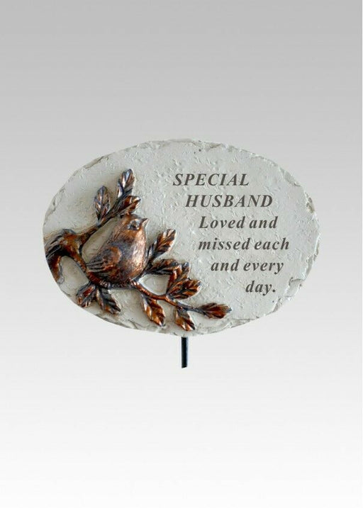 Husband - Memorial Bronze 3D Bird Stick Stake Pick Plaque Tribute Graveside Ornament