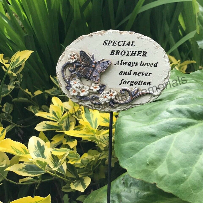 Memorial Bronze 3D Butterfly Stick Stake Pick Plaque Tribute Graveside Ornament