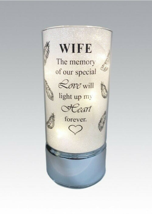 Wife - Memorial Light Up Tube - Thoughts Of You Feather Heart Verse Memory Remembrance