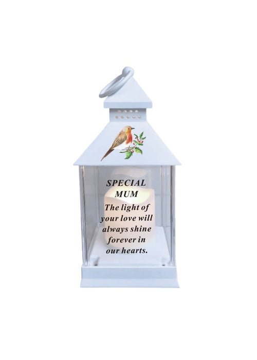 Memorial Light Up Christmas Lantern - Robin Candle Graveside Memory Remembrance