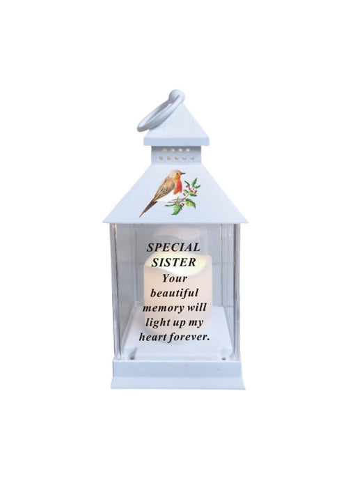 Memorial Light Up Christmas Lantern - Robin Candle Graveside Memory Remembrance