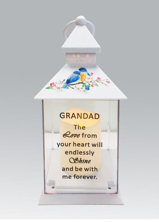 Grandad - Memorial Light Up Lantern -  Bird Floral Candle Graveside Memory Remembrance