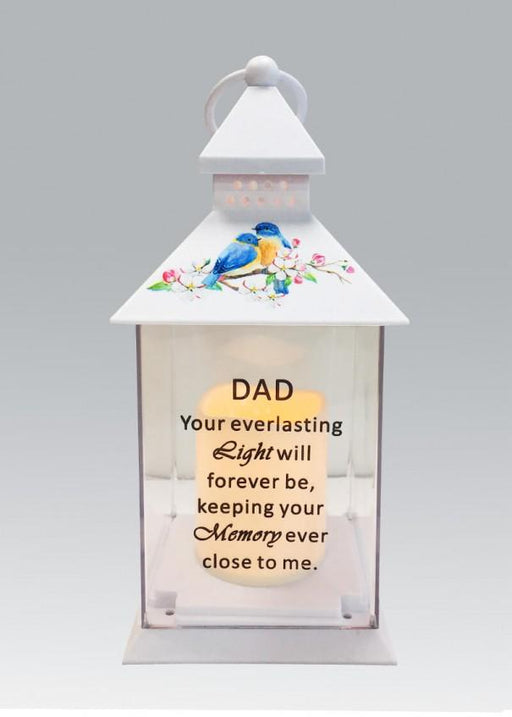 Dad - Memorial Light Up Lantern -  Bird Floral Candle Graveside Memory Remembrance