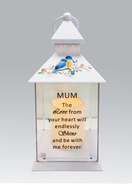 Mum - Memorial Light Up Lantern -  Bird Floral Candle Graveside Memory Remembrance