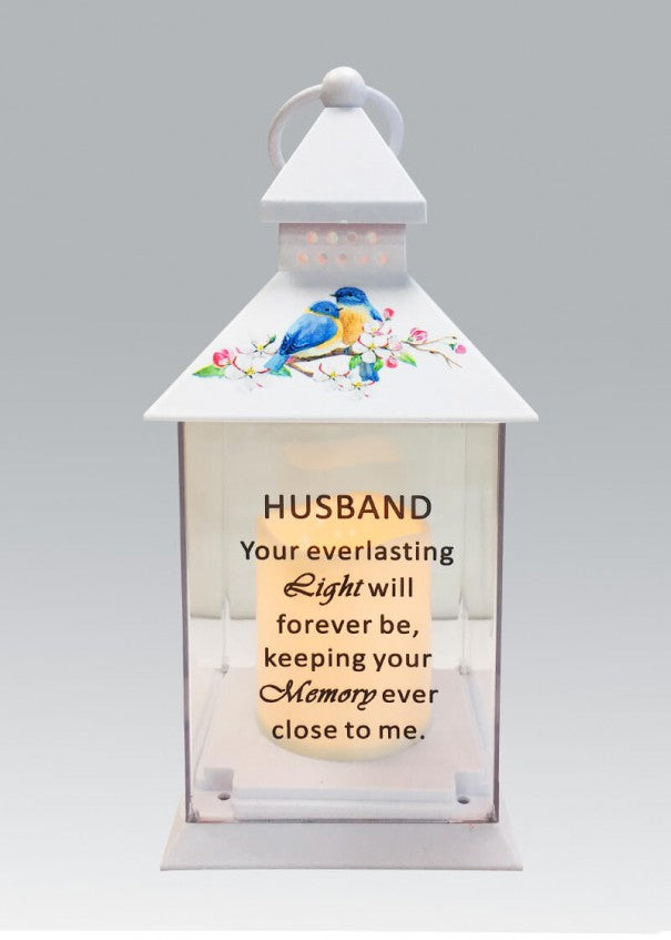 Husband - Memorial Light Up Lantern -  Bird Floral Candle Graveside Memory Remembrance