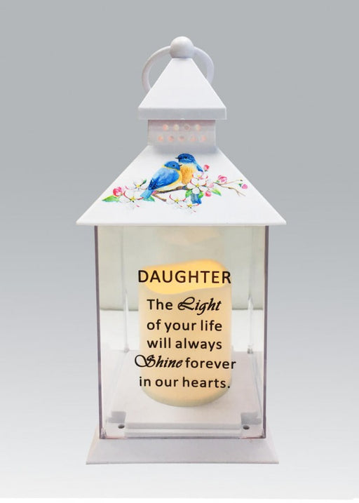 Daughter - Memorial Light Up Lantern -  Bird Floral Candle Graveside Memory Remembrance