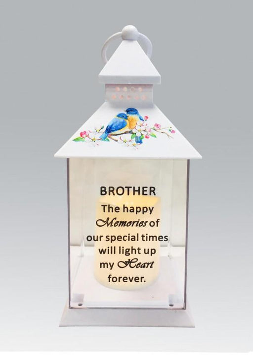 Brother - Memorial Light Up Lantern -  Bird Floral Candle Graveside Memory Remembrance