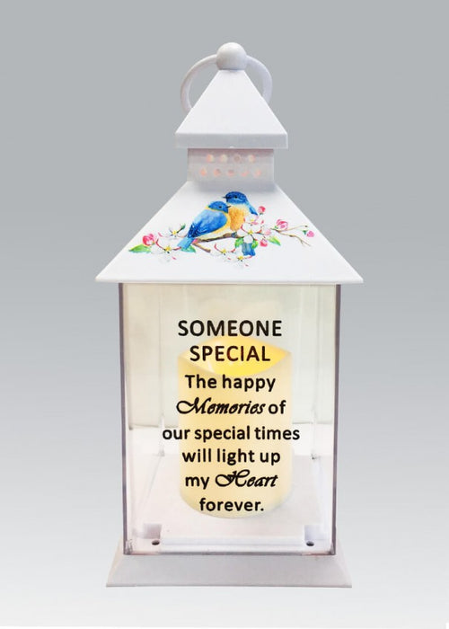 Someone Special - Memorial Light Up Lantern -  Bird Floral Candle Graveside Memory Remembrance