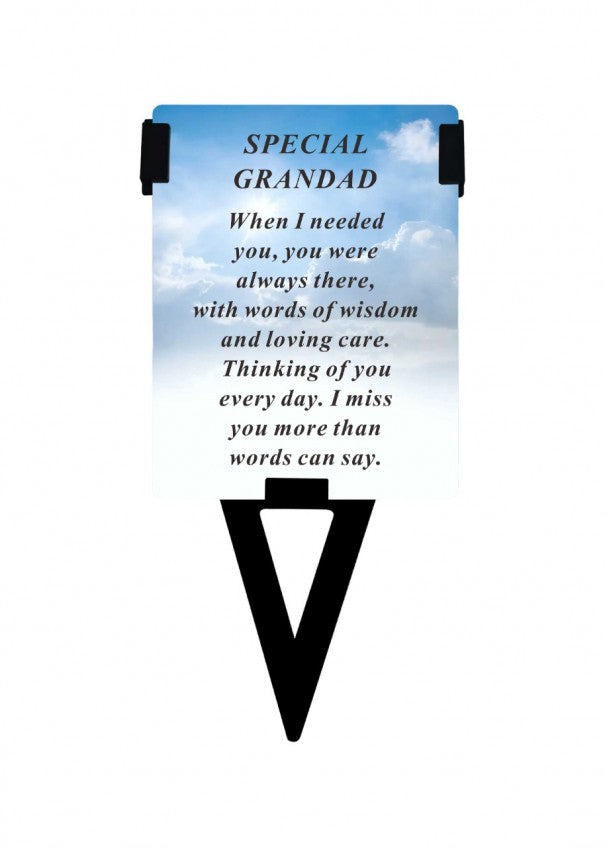 Grandad - Plastic Memorial Laminated Message Card & Holder Stick Plaque