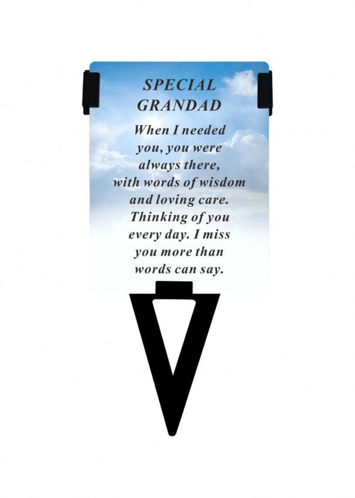 Plastic Memorial Laminated Message Card & Holder  Stick Plaque Tribute Graveside