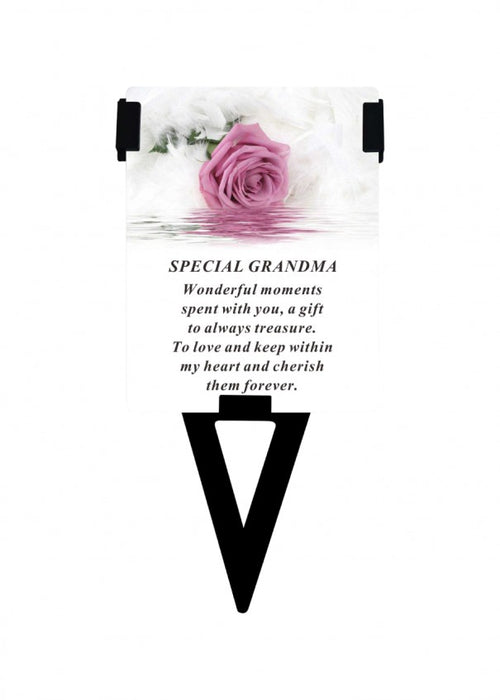 Plastic Memorial Laminated Message Card & Holder  Stick Plaque Tribute Graveside