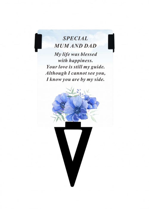 Plastic Memorial Laminated Message Card & Holder  Stick Plaque Tribute Graveside