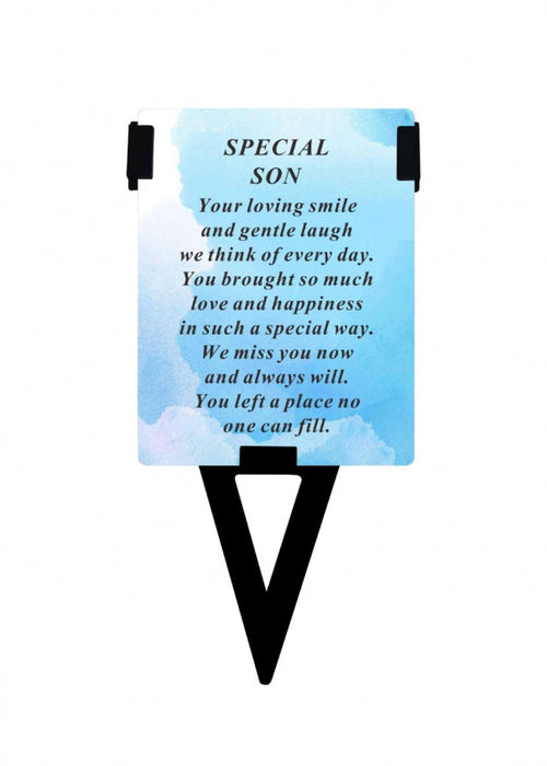 Plastic Memorial Laminated Message Card & Holder  Stick Plaque Tribute Graveside