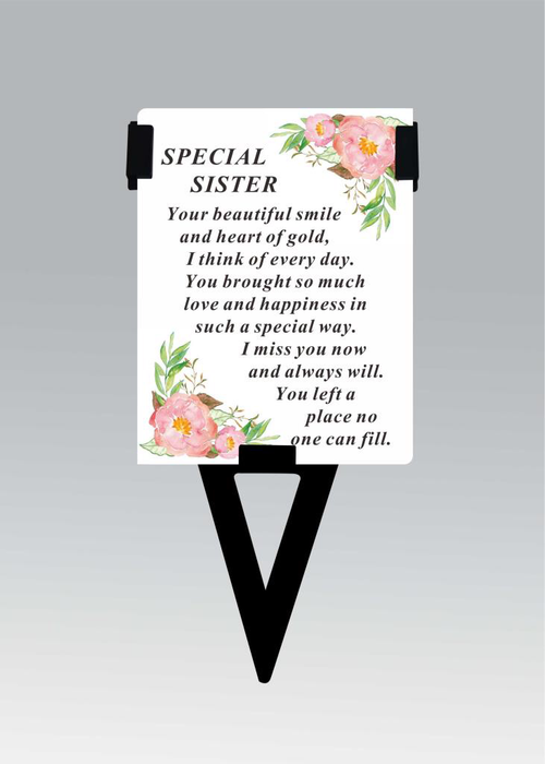 Sister - Plastic Memorial Laminated Message Card & Holder Stick Plaque