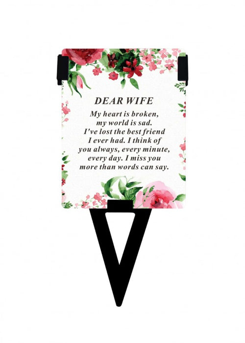 Wife - Plastic Memorial Laminated Message Card & Holder Stick Plaque