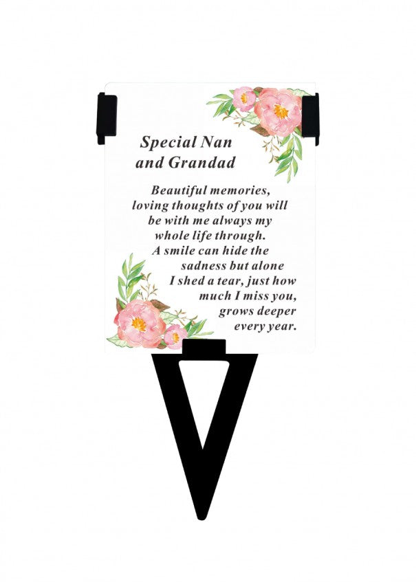 Nan and Grandad - Plastic Memorial Laminated Message Card & Holder Stick Plaque