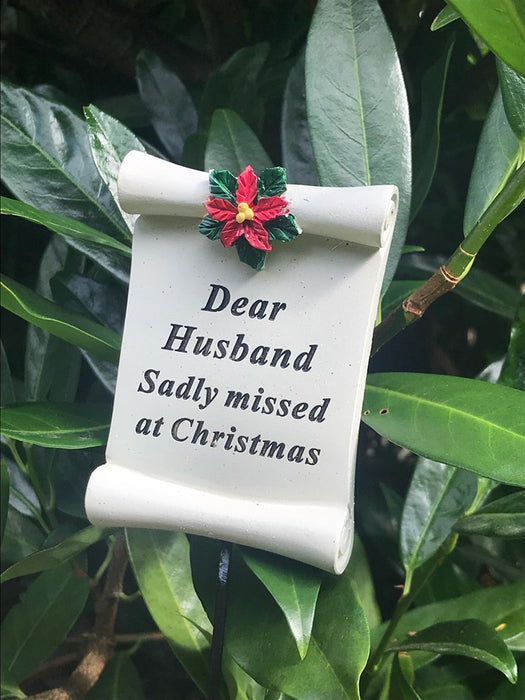 Husband Christmas Scroll Memorial Stick - Xmas Tribute Stake