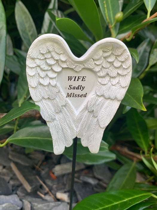 Wife White & Silver Angel Wings Stick - Memorial Tribute Spike