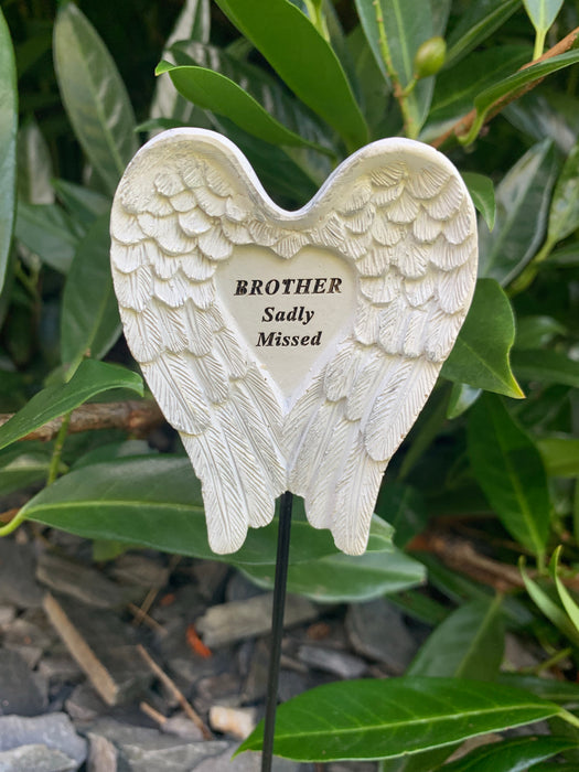 Brother White & Silver Angel Wings Stick - Memorial Tribute Spike