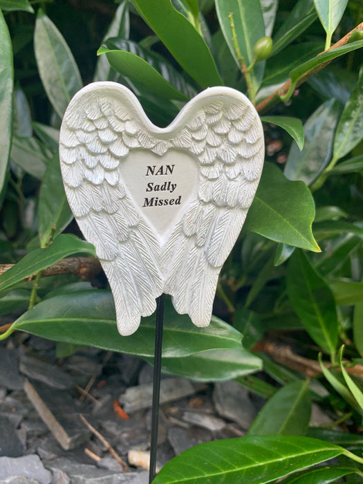 Nan White & Silver Angel Wings Stick - Memorial Tribute Spike