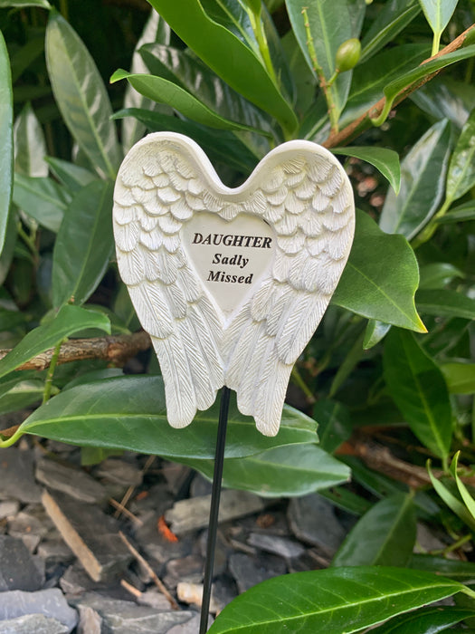 Daughter White & Silver Angel Wings Stick - Memorial Tribute Spike