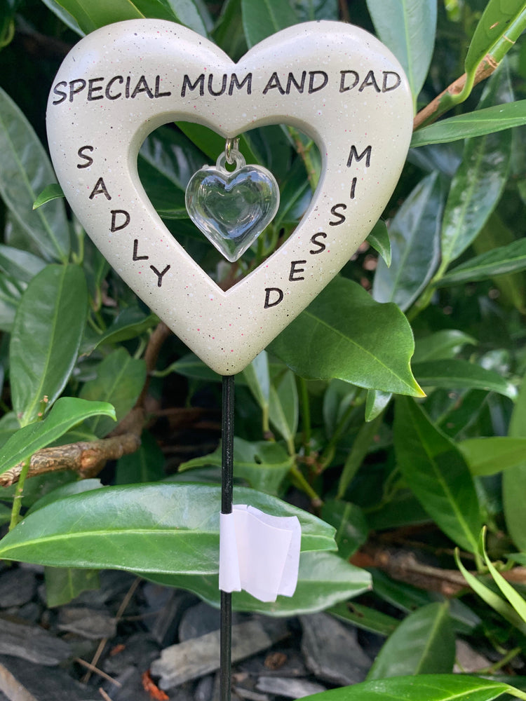 Mum and Dad Diamante Heart Stick - Memorial Tribute Spike