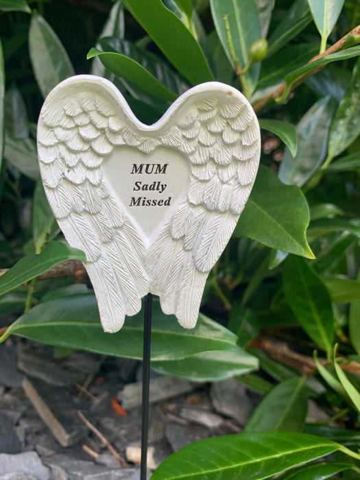 Mum White & Silver Angel Wings Stick - Memorial Tribute Spike