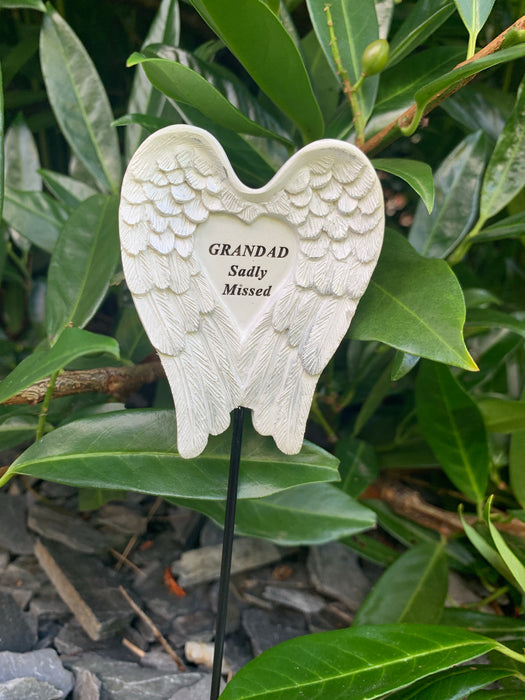 Grandad White & Silver Angel Wings Stick - Memorial Tribute Spike