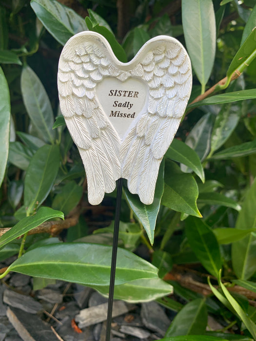 Sister White & Silver Angel Wings Stick - Memorial Tribute Spike