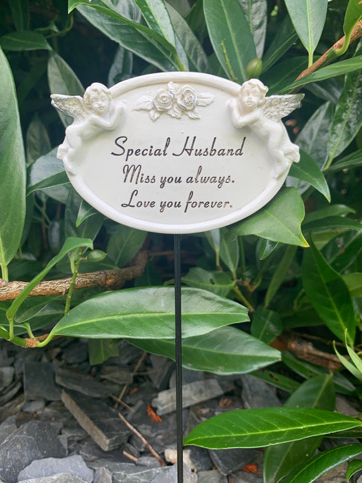 Husband Twin Cherub Stick - Memorial Tribute Spike